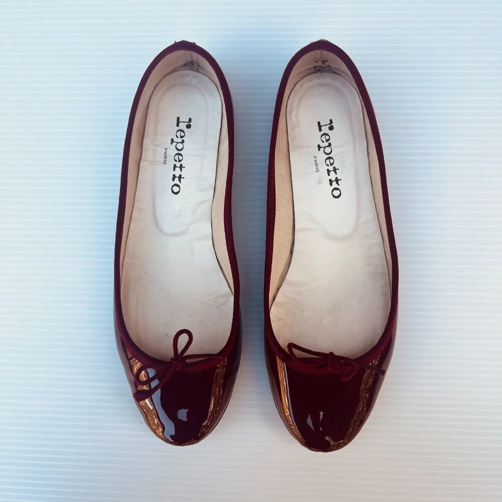 Repetto Cendrillon Patent Leather Flats Burgundy - Size 38.5 EU/Size 7.5 US